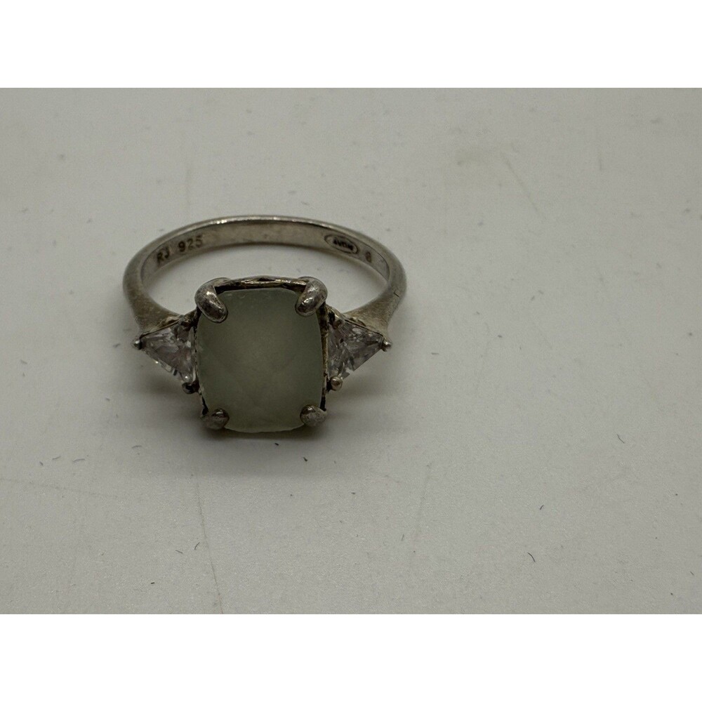 Sterling Jadite Vintage Ring Avon RJ Cushion Cut CZ Side Stones Nice Size 7.75 - Picture 15 of 16